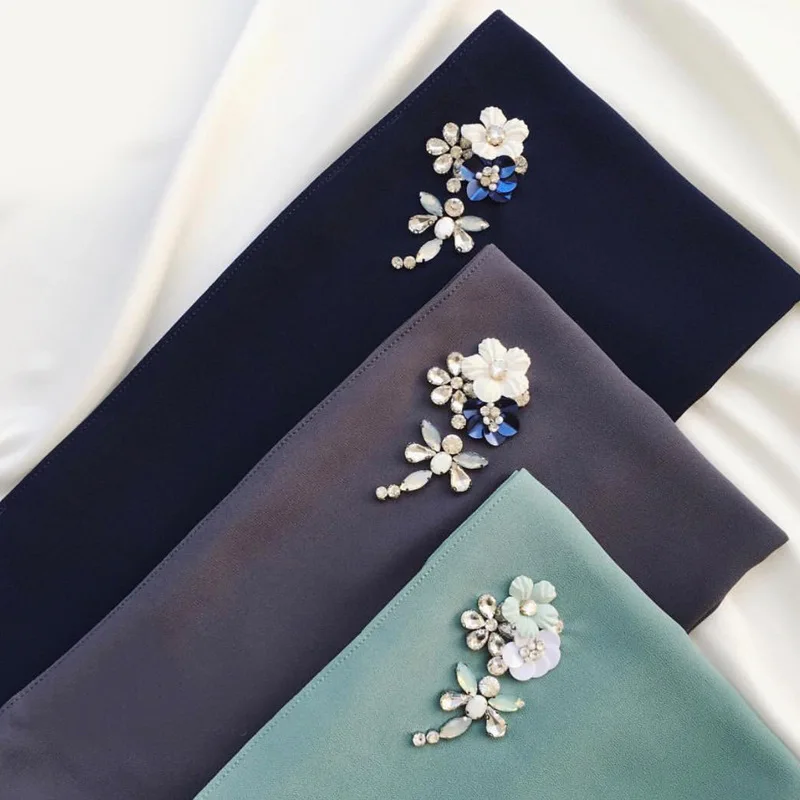 35 Цвета мусульманских Для женщин пузырь шифон хиджаб шарф бриллиантами блеск