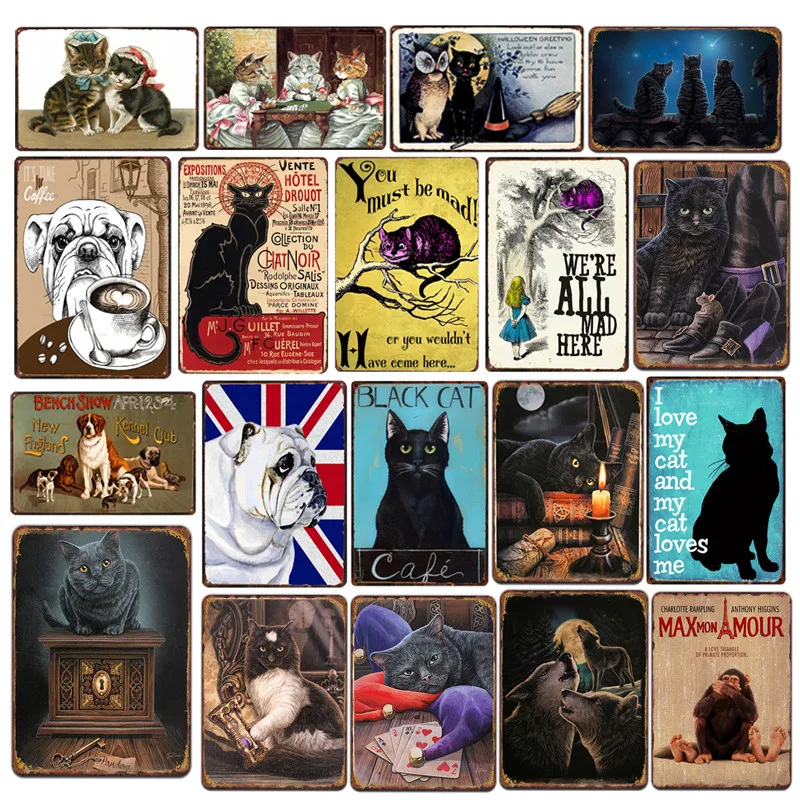

Wild Animal Cute Cat Pin Up Signs Metal Plate Paintings Metal Tin Sign Indoor Craft Decor For Bar Home Decoration Retro Plaques