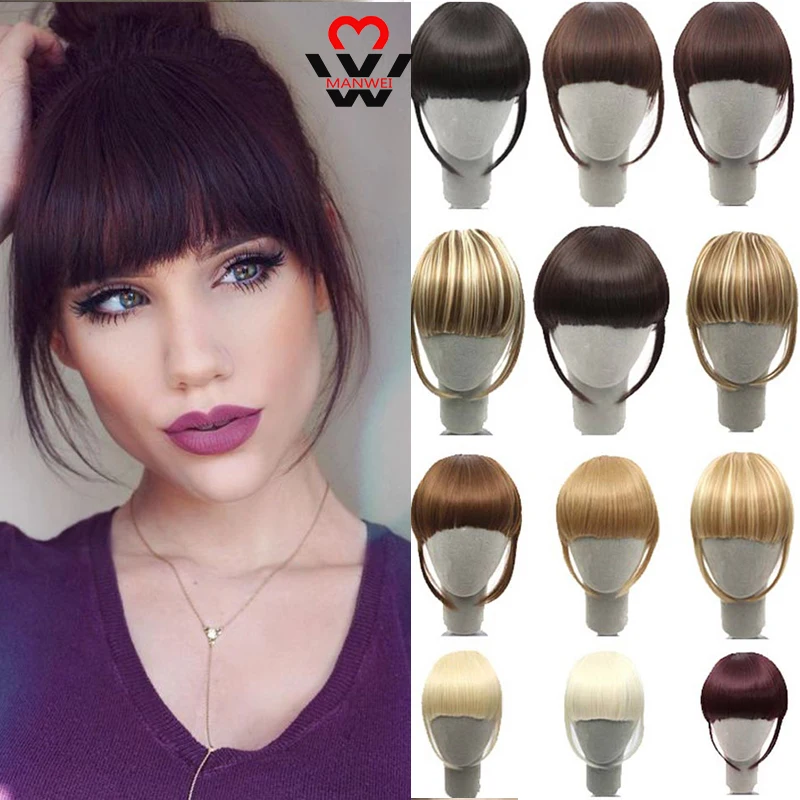 Черно коричневые слитные челки MANWEI с зажимом для наращивания волос