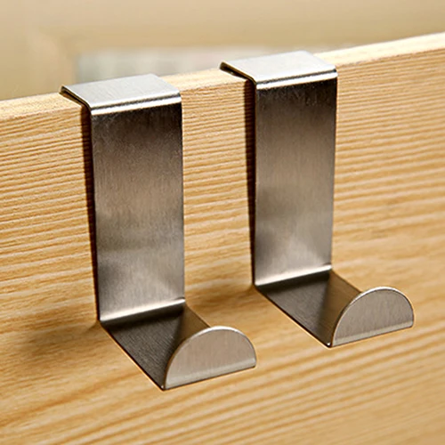 2PCS Home Kitchen Door Hook Stainless Steel Self Holder Cabinet Clothes Hanger Hanging Coat Drawer Rack Towel Storage Organizer