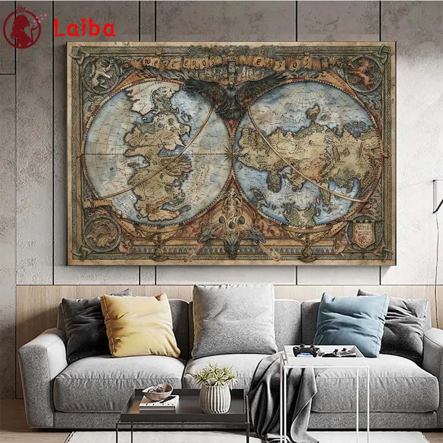 

Diamond Painting Hot selling home art retro world map 5d Cross Stitch Diamond Embroidery Mosaic Gift Home Decor