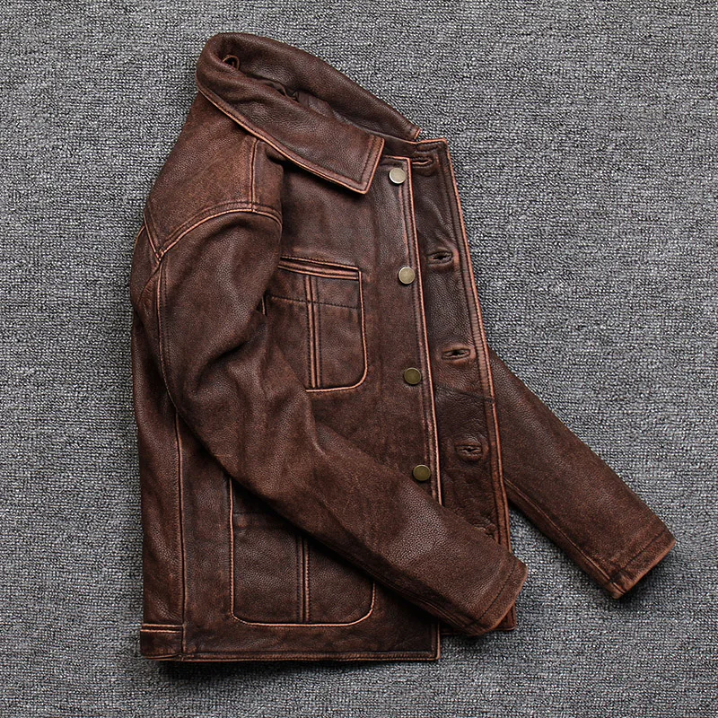 

Dark Brown Vintage Man Genuine Leather Jackets Motorcycle Real Leather Jackets For Man Nice Shipping