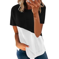 light t shirt women round neck new summer top stitching solid color mid length blouses casual loose tops high street women
