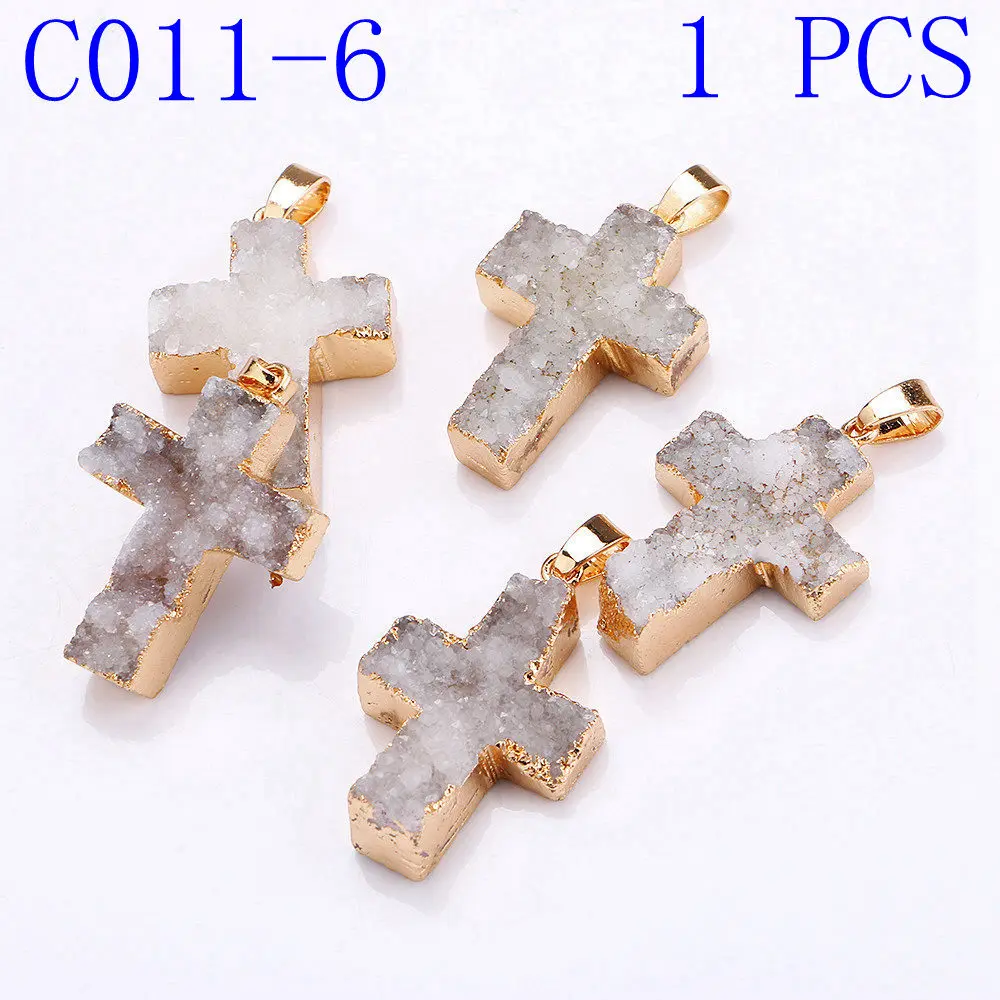 C011-6 1PCS Yumten с хрустальным крестом, очаровательный счастливый драгоценный кулон модная подвеска в виде звезды полудрагоценные каменные Аксессуары натуральные ювелирные изделия для женщин Колье с подвеской из натурального - Окраска металла: C011-6 1PCS
