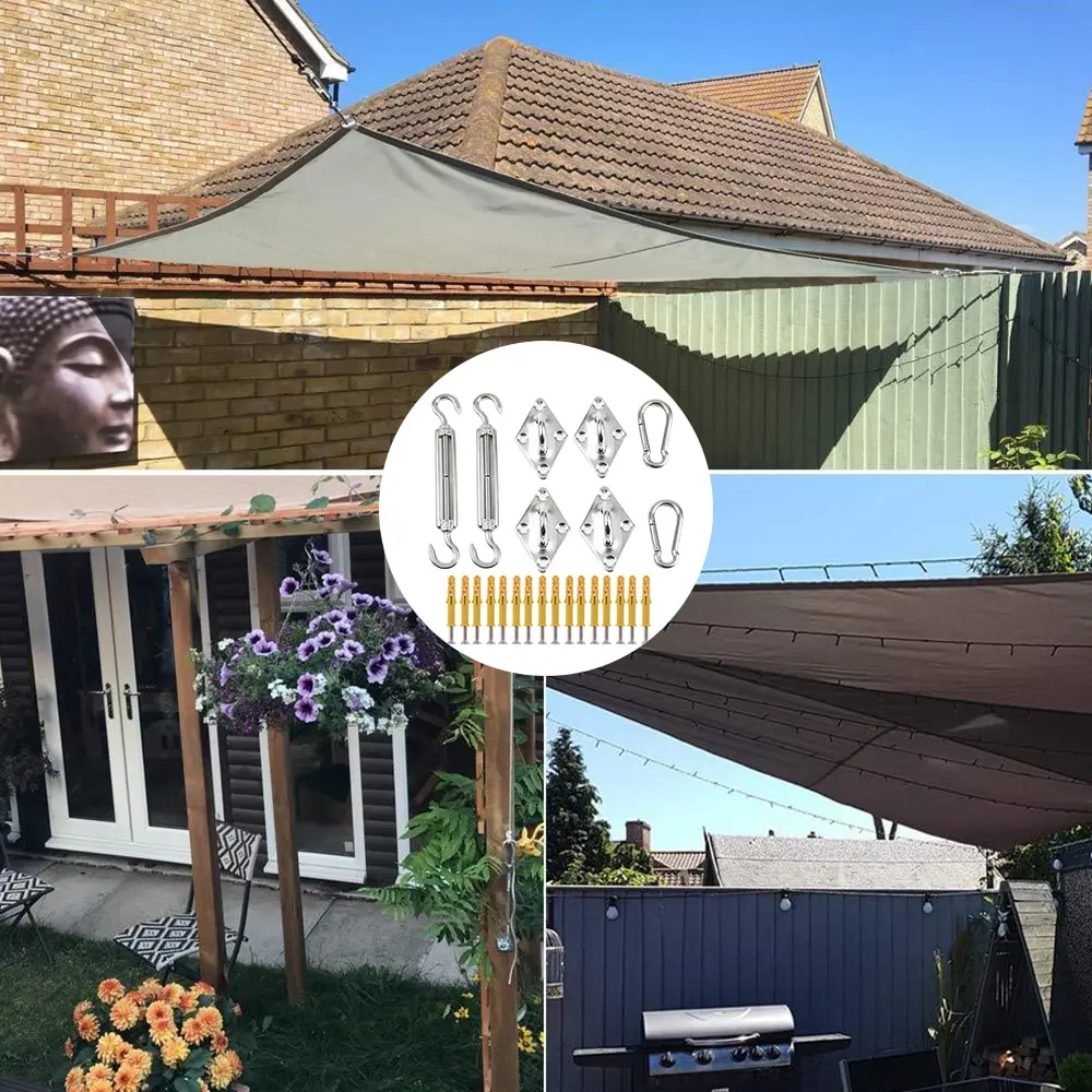 

Sun Shade Sail Canopy Accessory Stainless Steel Hardware Kit Turnbuckle Pad Eye Carabiner Clip Hook Screws Courtyard Accessories