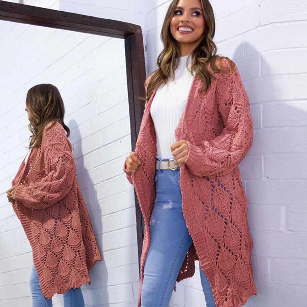 Knit Long Cardigan Sweater 2019 Hollow Winter Women Loose Oversized Casual Bat Sleeve White Modis |