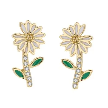 

Korea Dongdaemun S925 Sterling Silver Forest Daisy Earrings Women French Light Luxury Temperament Flower Earrings Accessories