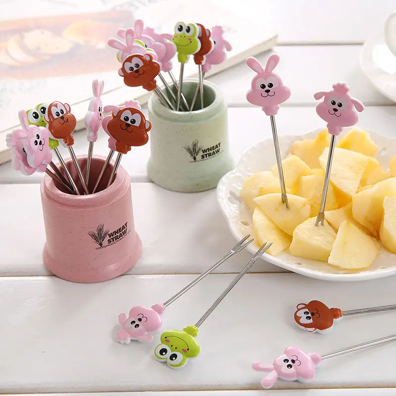 

Creative cartoon stainless steel fruit fork cute fruit sign salad fork set dinnerware sets eco friendly products
