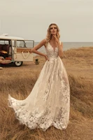 illusion a line lace wedding dress 2022 v neck backless floor length bridal dress vestidos de novia custom made