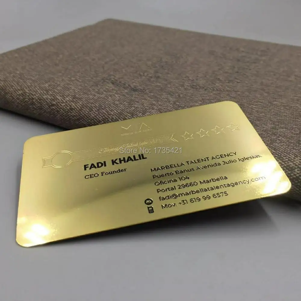 На заказ золотые металлические визитная карточка/металлическая