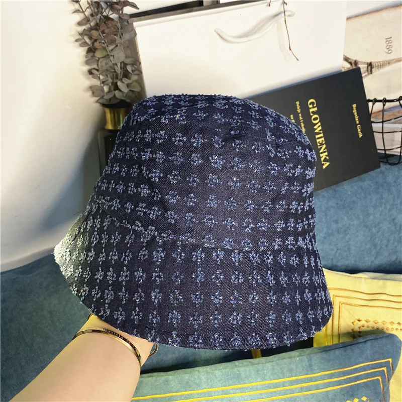 

Korean Japanese Women Casual Fashion Blue Denim Bucket Basin Hat