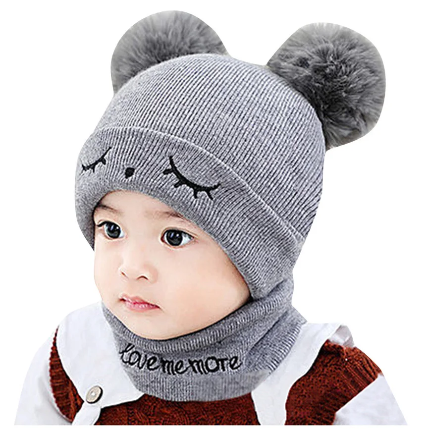 Hat Scarf Set Toddler Newborn Kids Baby Boy Girl Pompon Winter Warm Knit Crochet Beanie Caps Children Cartoon Cute | Детская одежда и