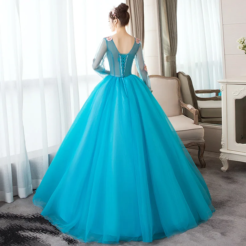 Quinceanera Dresses 2021 Elegant V-neck Party Prom Ball Gown Long Sleeve Sweet Floral Print Vestido De Dress | Свадьбы и торжества