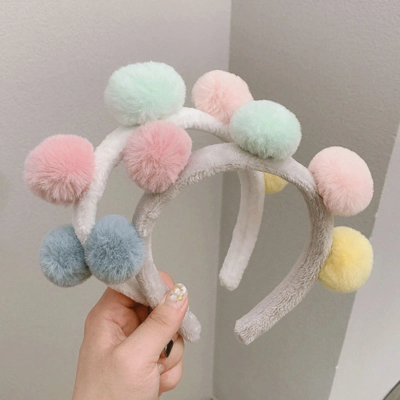 Резинки для волос с мягкими помпонами женские милые Модные Ободки карамельных