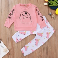 2020talloly hot sale pink cartoon dinosaur print middle school childrens suit sweater trousers