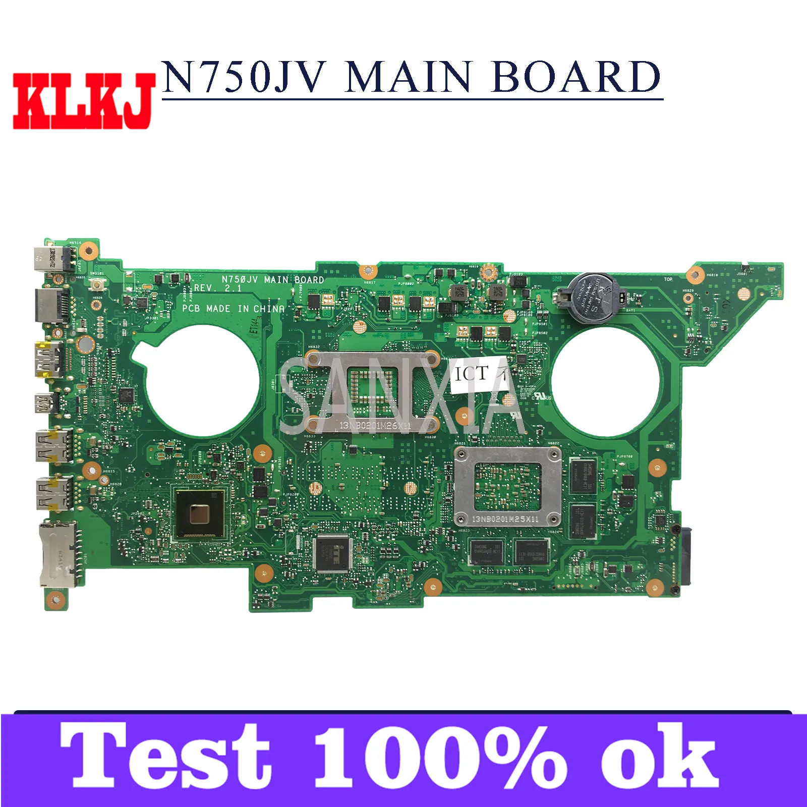 

KLKJ N750JV Laptop Motherboard For ASUS N750JK Original Mainboard I7-4700HQ GTX850M