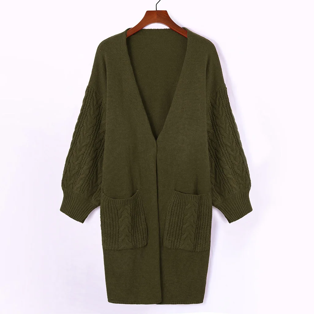 

Lady wool Sweater Fashion medium long Cashmere Cardigan Women loose sweater for female outerwear coat with pockets