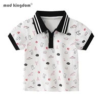 mudkingdom summer boys dinosaur polo shirts cotton lapel for kids clothes cute animals stripe print tops toddler t shirt fashion