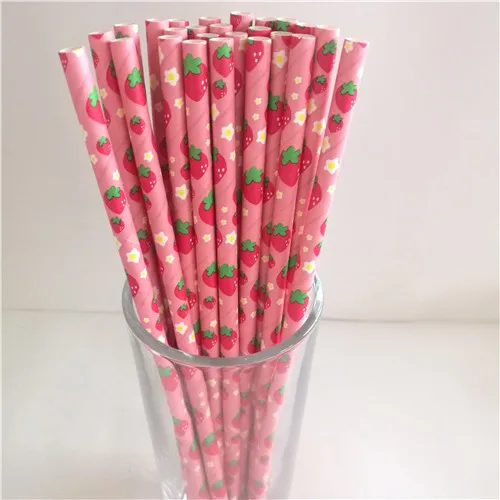 Strawberry 25 шт. золотистого и серебряного цвета, в форме сердца, звезды, фольги, в полоску, бумажные соломинки для детей, дня рождения, свадьбы, вечеринки, для детского душа, для украшения мероприятий, для питья - Цвет: Strawberry
