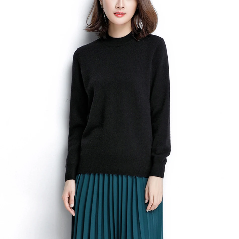YJMY Inner Mongolian Cashmere Sweater Women Jumper Ribbed Crewneck Cuffs Hem Spring Autumn Knit in Slava Store - Цвет: Black