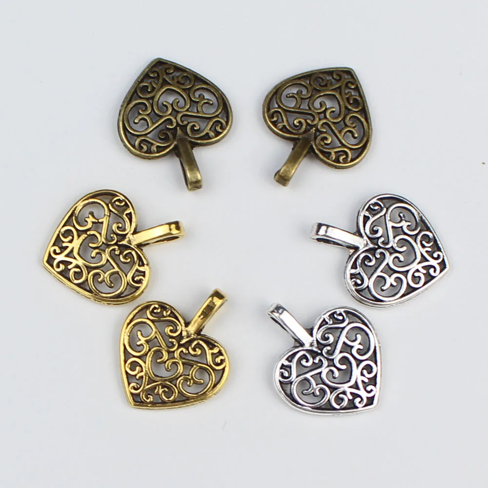 

Ажурные подвески из цинкового сплава в форме сердца, античные серебряные/Золотые/Бронзовые Подвески, фурнитура для изготовления браслетов, ювелирных изделий своими руками, 30 шт./лот