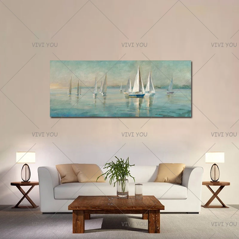 Современный домашний декор Настенная картина ручная роспись парусник масляная