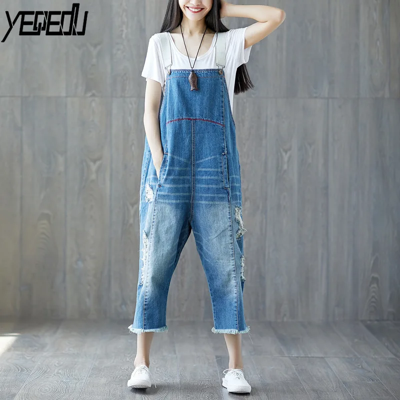 #0323 джинсовые комбинезоны для женщин с регулируемым ремнем свободные широкие
