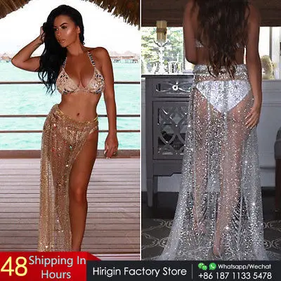 Женский Блестящий кружевной купальник летнее пляжное платье бикини накидки