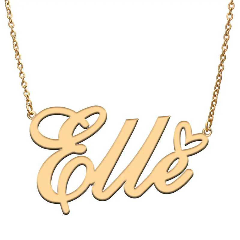 Love Heart Elle Name Necklace for Women Stainless Steel Gold &amp; Silver Nameplate Pendant Femme Mother Child Girls Gift