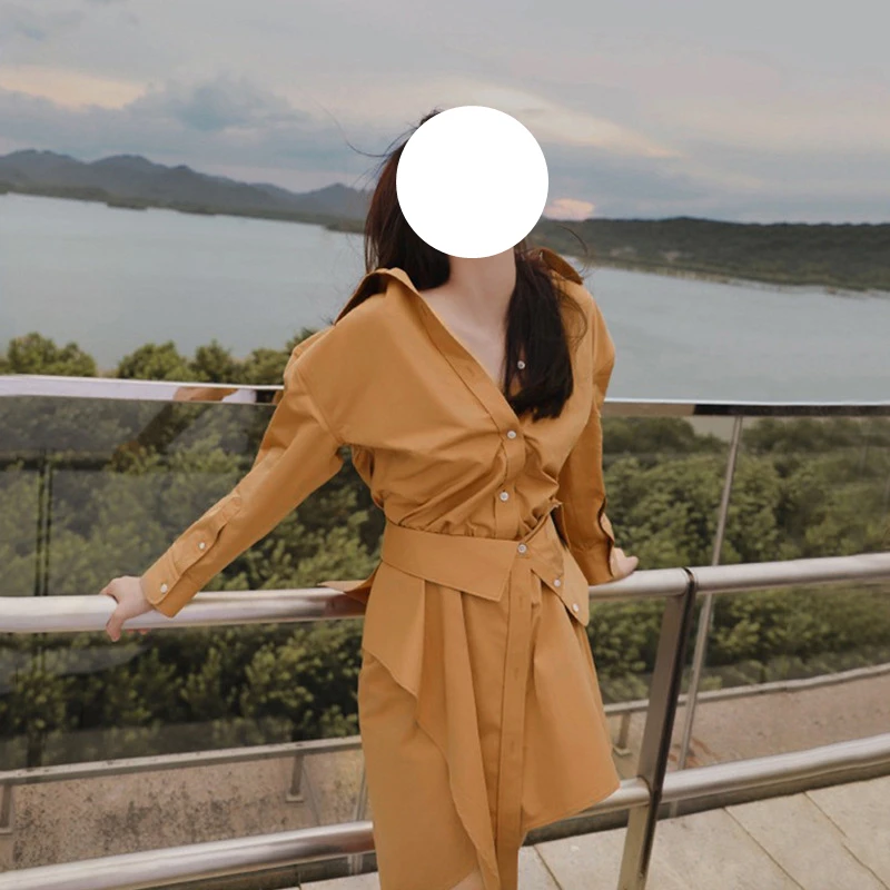 

2021 New Autumn Fashion Ladies Dress Slim High Quality Women Dresses Solid Color Fake Two Casual Elegant Female Dress T682