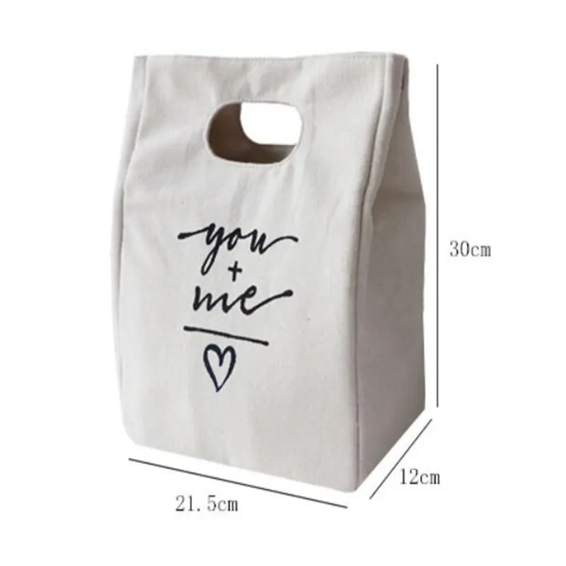 

Cotton Canvas Lunch Box Insulation Bag Picnic Bag Simple Letter Type Large Capacity Multi-Purpose Cloth Bag Foods Organizer