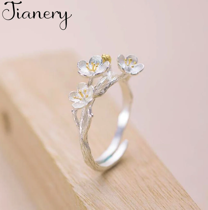 Кольца для мужчин и женщин JIANERY богемные кольца с цветком сливы серебристого