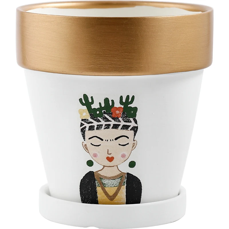 Керамический цветочный горшок в этническом стиле портретный плантатор с