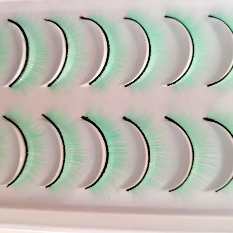 

10 Pairs 3D Faux Mink False Eyelashes Green Long Wispies Lashes Handmade Cruelty-free Criss-cross Eyelashes Makeup Tools