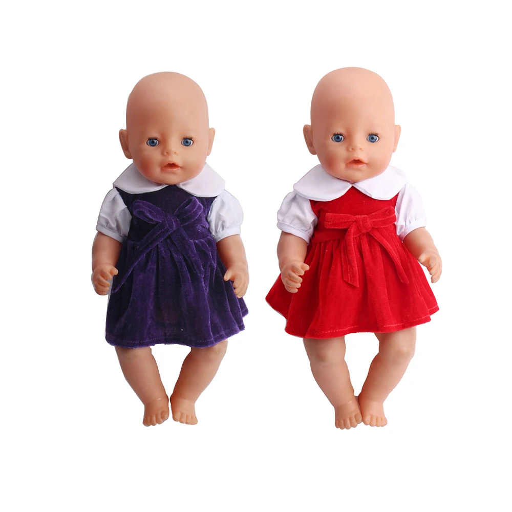 

40-43 Cm Boy American Dolls Red Dress Deep Purple Flannel Skirt Newborn Baby Toys Accessories Fit 18 Inch Girls Doll Gift a10