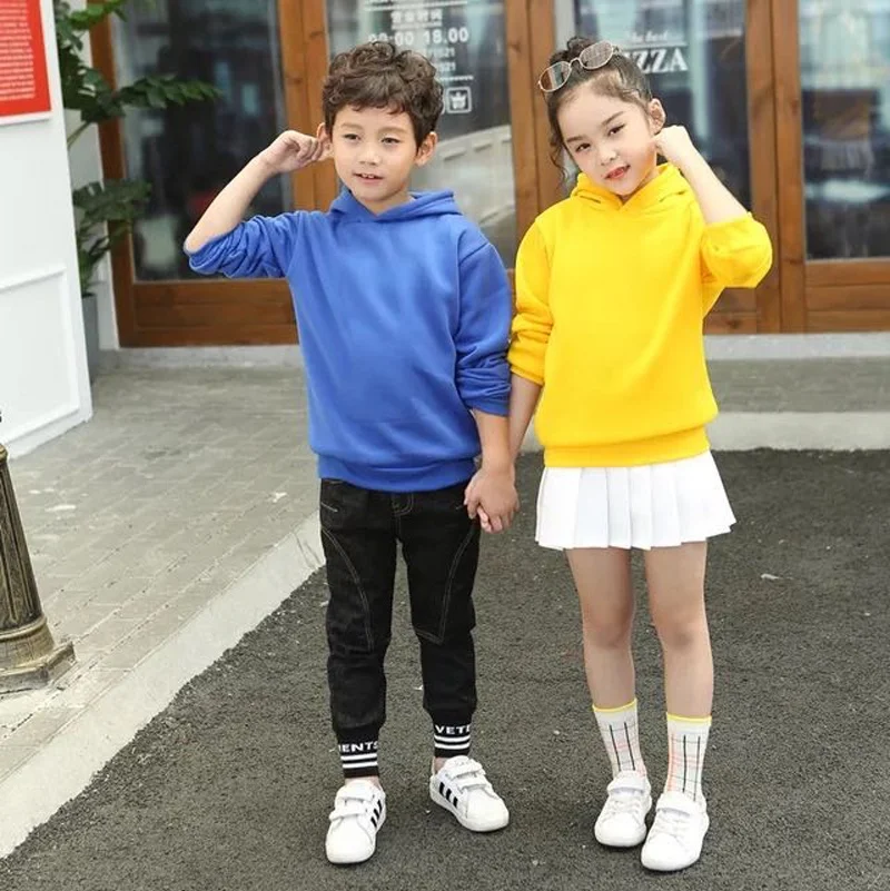 

Children's Long Sleeve Hooded Sweatshirt Fall Boys and Girls Wear Pure Color Sweatshirt Casual Pure Cotton kids red tops 4-14T