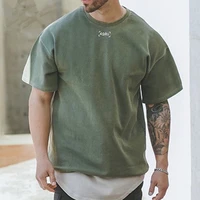 summer sports short sleeved t shirt mens fitness running sweatshirt solid color round neck loose large size t shirt