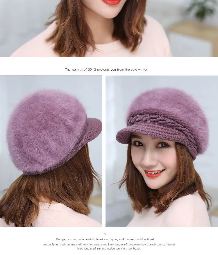 Women's hat winter rabbit hair knitted beret hat winter hats for women caps women fashion winter hat women's knitted hat