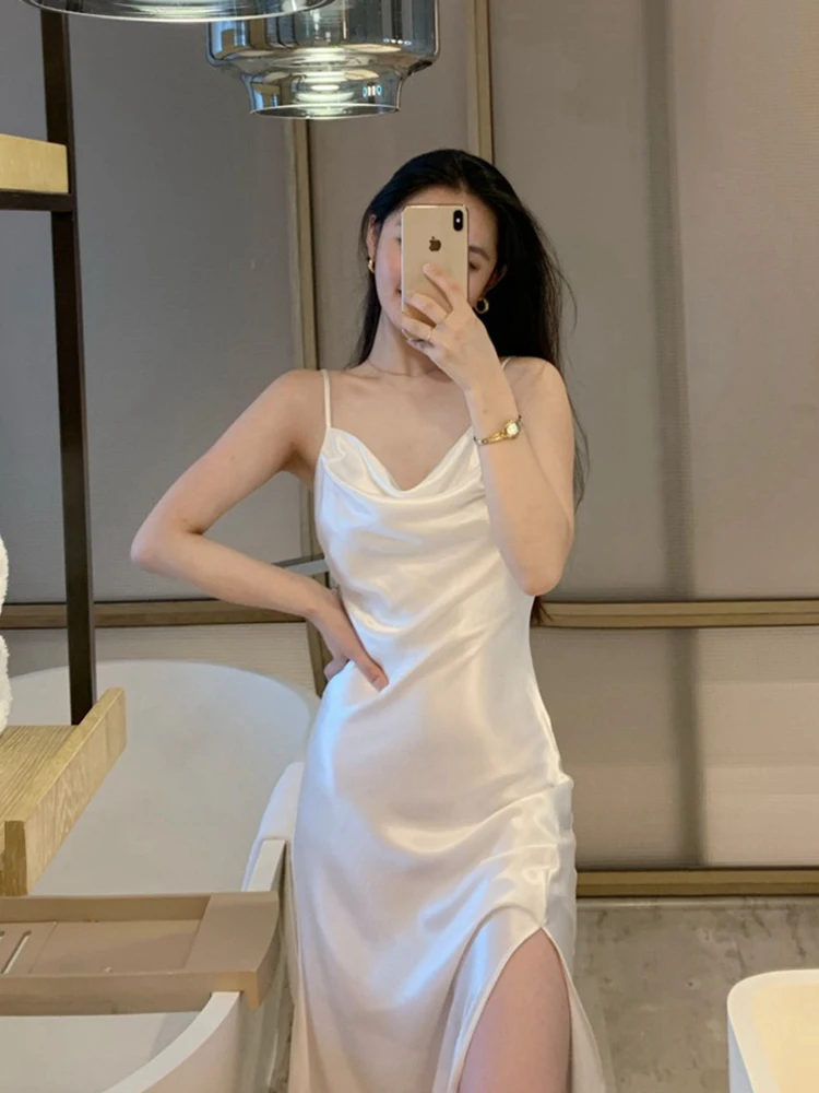 

2021 Sexy White Prom Dresses With Side Split Spaghetti Straps Evening Gowns or Wedding Party Formal Robe De Soiree Femme Chic