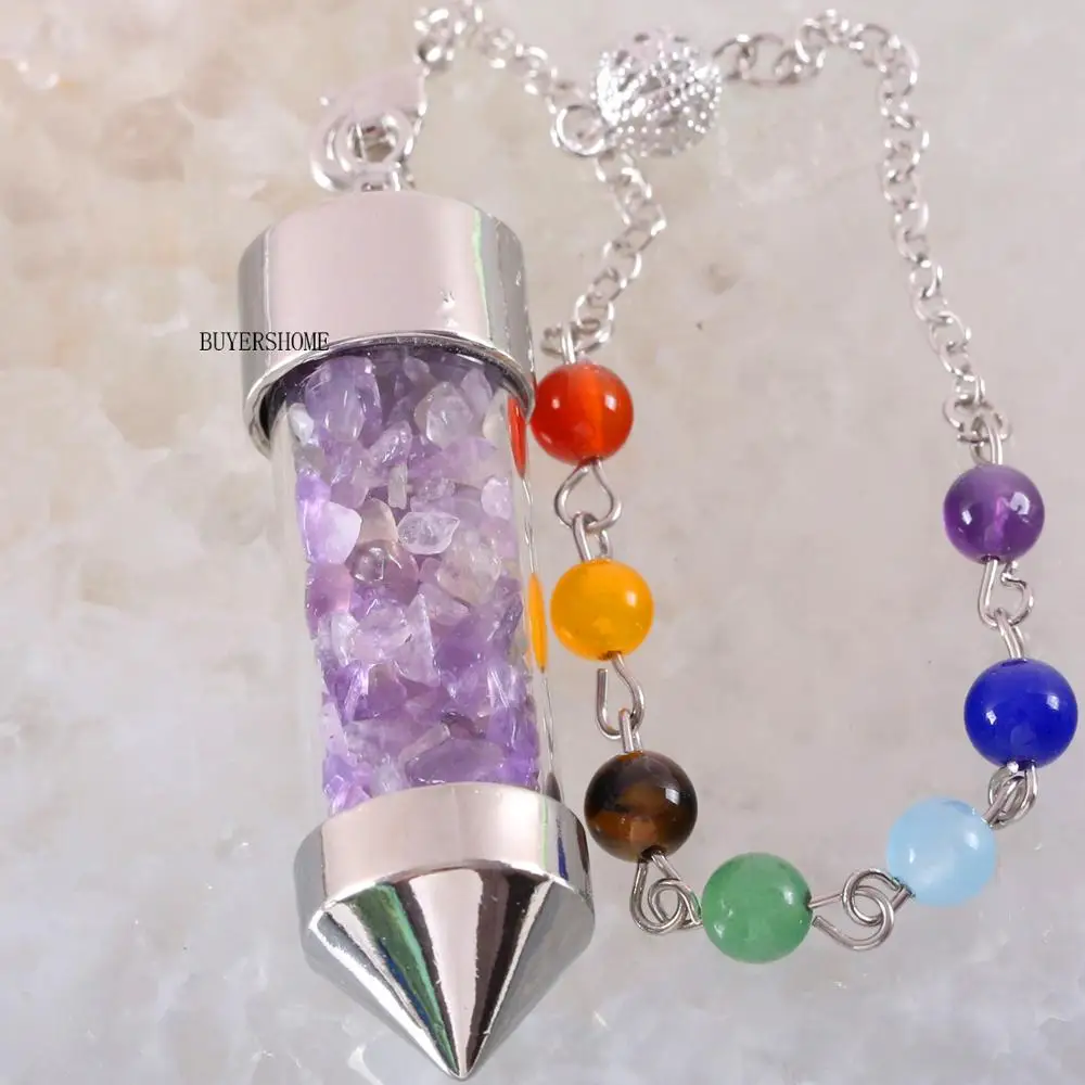 7 Чакра бутылка желаний маятник рейки натуральный чип камень фиолетовый кристалл