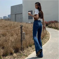womens slim looking high waist slim flare jeans streetwear stretchable chic boot cut denim pants ladies casual jeans trousers