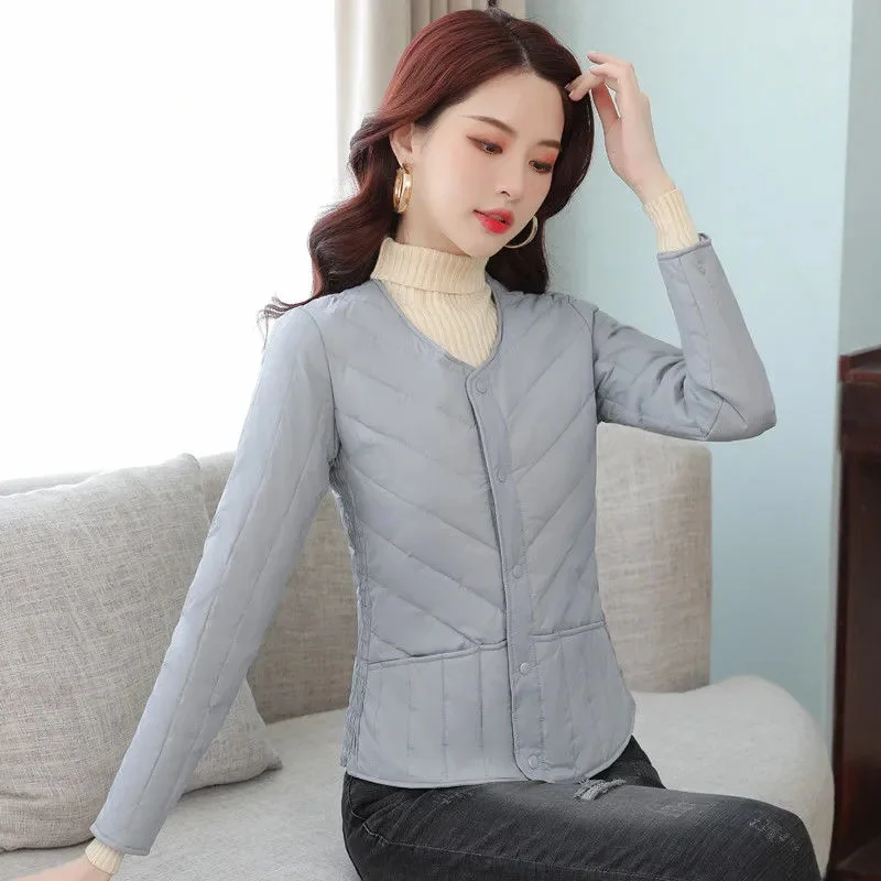 Women Liner White Duck Down Thin Slim Jacket Middle-aged Elderly Winter Cotton Jacket Winter 2021 Short Down Cotton Jacket A492