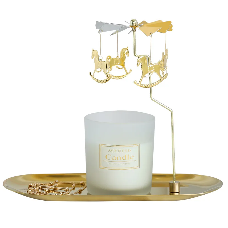 

European Style Revolving Candle Holder American Simple Metal Wrought Iron Glass Candlelight Dinner Props Golden Ornaments