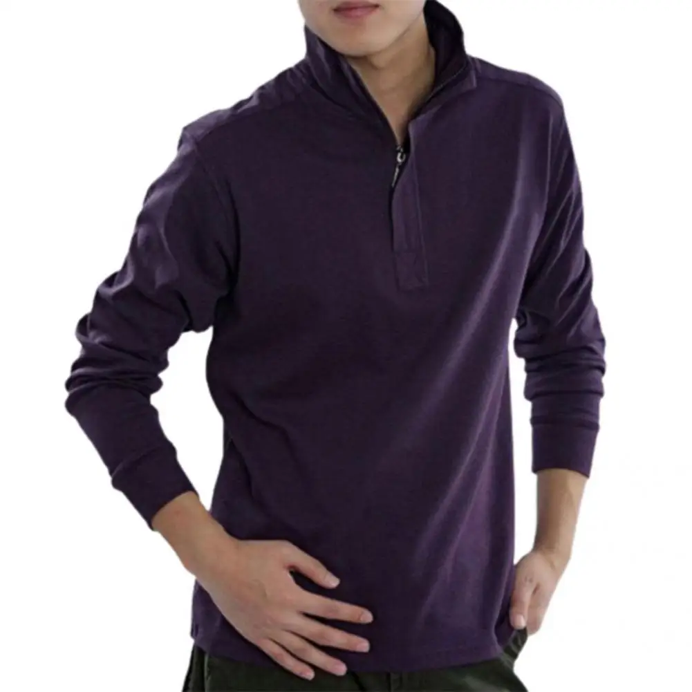

Pullover Top Simple Warm Stand Collar Solid Color Men Shirt for Party Casual Shirt Men Top