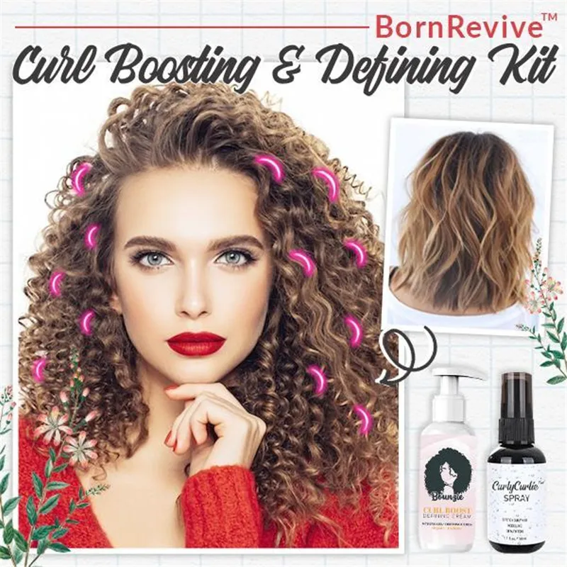 

Curl Boosting & Defining Kit Bounzie Curl Boost Defining Cream Perfect Curls Hair Booster Spray Frizz Hair Style Setting Cream