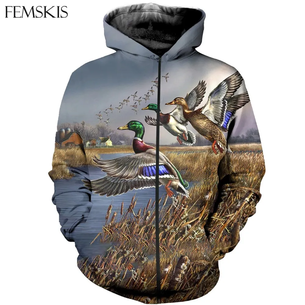 

FEMSKIS Animal Duck Hunting 3D Print Zipper Hoodie Causal Fashion Hunter Men Women Zip Hoodies Sweatshirt Unisex Clothing