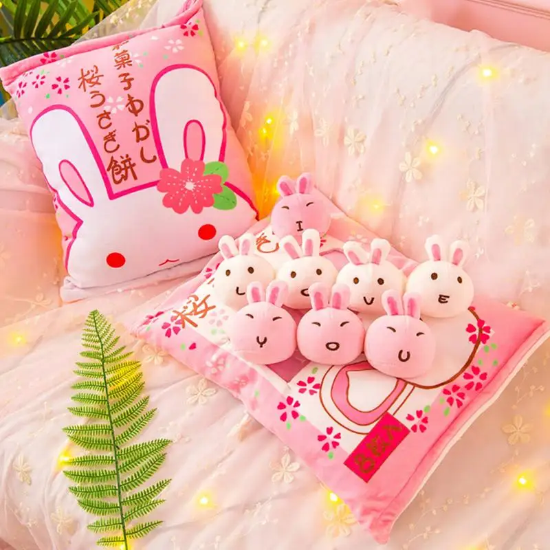 

Мешок кролика/куриного пудинга, плюшевые игрушки, имитация закуски, декоративная подушка, кавайная розовая Сакура, кролик, плюшевые креатив...