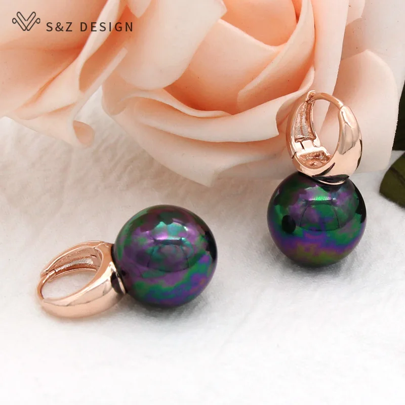 

S&Z DESIGN New Fashion Fine Elegant Round Imitation Pearl Dangle Earrings 585 Rose Gold Earring For Women Wedding Jewelry