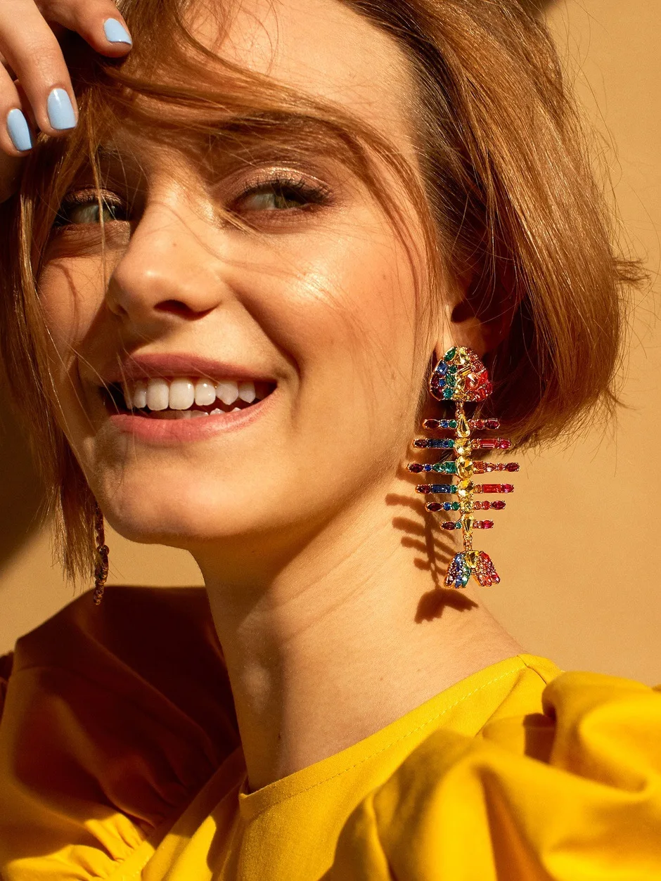 2020 Za брендовые красочные женские серьги подвески в форме рыбьей кости стильные