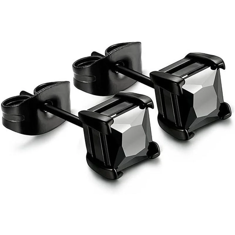 Модные Позолоченные серьги-гвоздики с черным кристаллом циркона в стиле